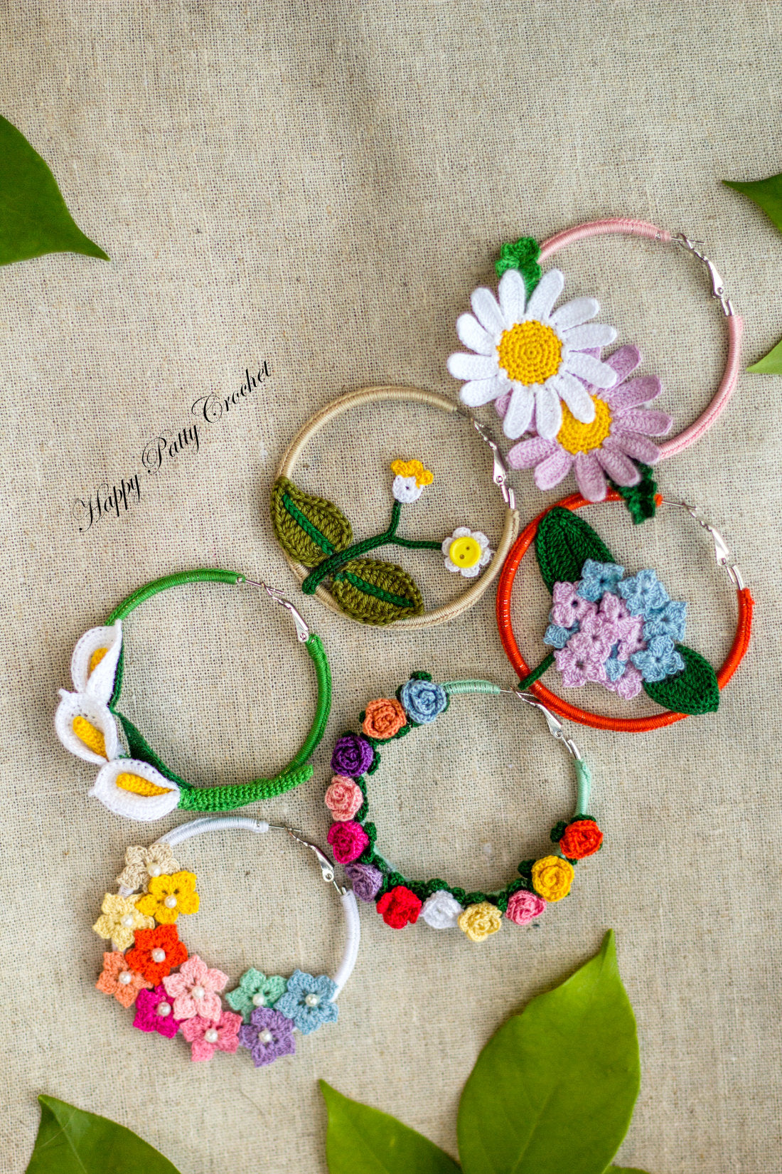 Crochet Hoop Earrings Patterns Collection by Happy Patty Crochet