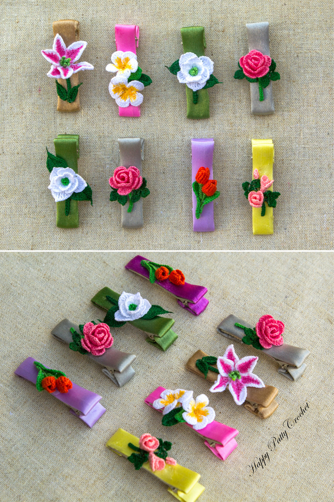 plastic plant hair clips Crochet Flower Hair Clips Pattern collection by Happy Patty Crochet
