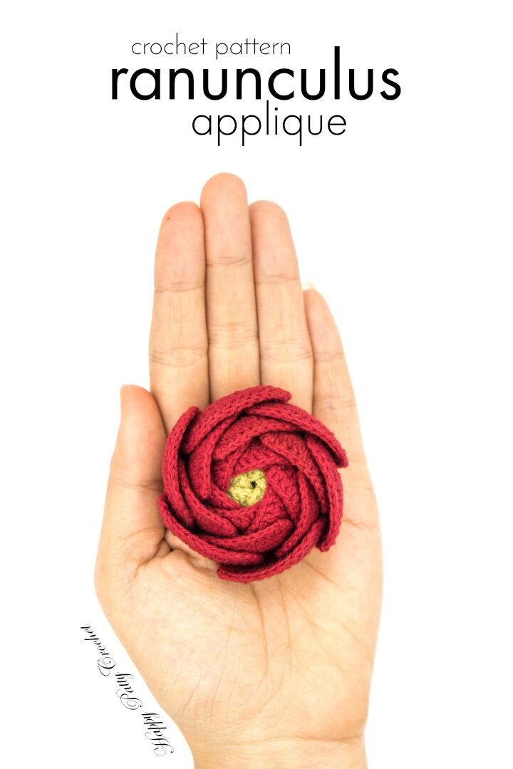 Crochet Flower Applique Pattern - Crochet Ranunculus Pattern - Crochet Applique Pattern