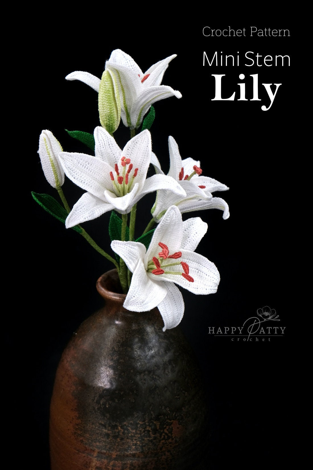 Mini Stem Lily Crochet Pattern - Crochet Flower Pattern for a Miniature Lily