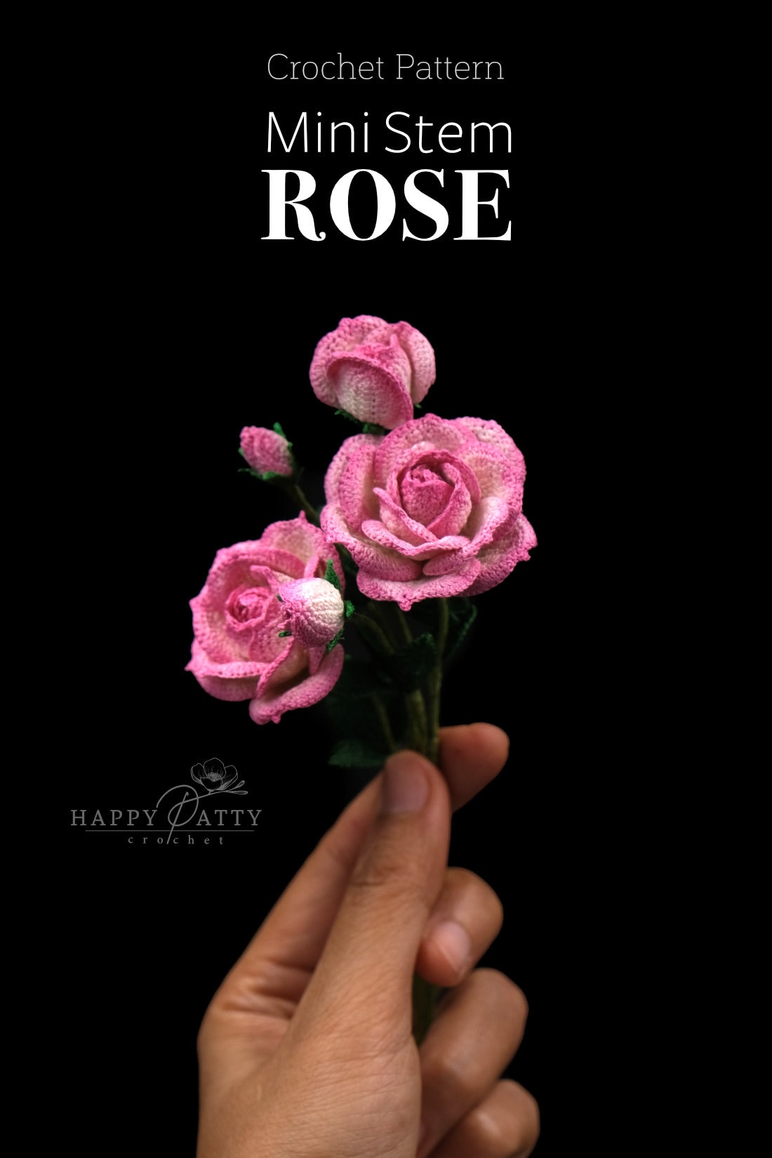 Crochet Mini Stem Rose Pattern - Crochet Pattern for a Small Rose Flower
