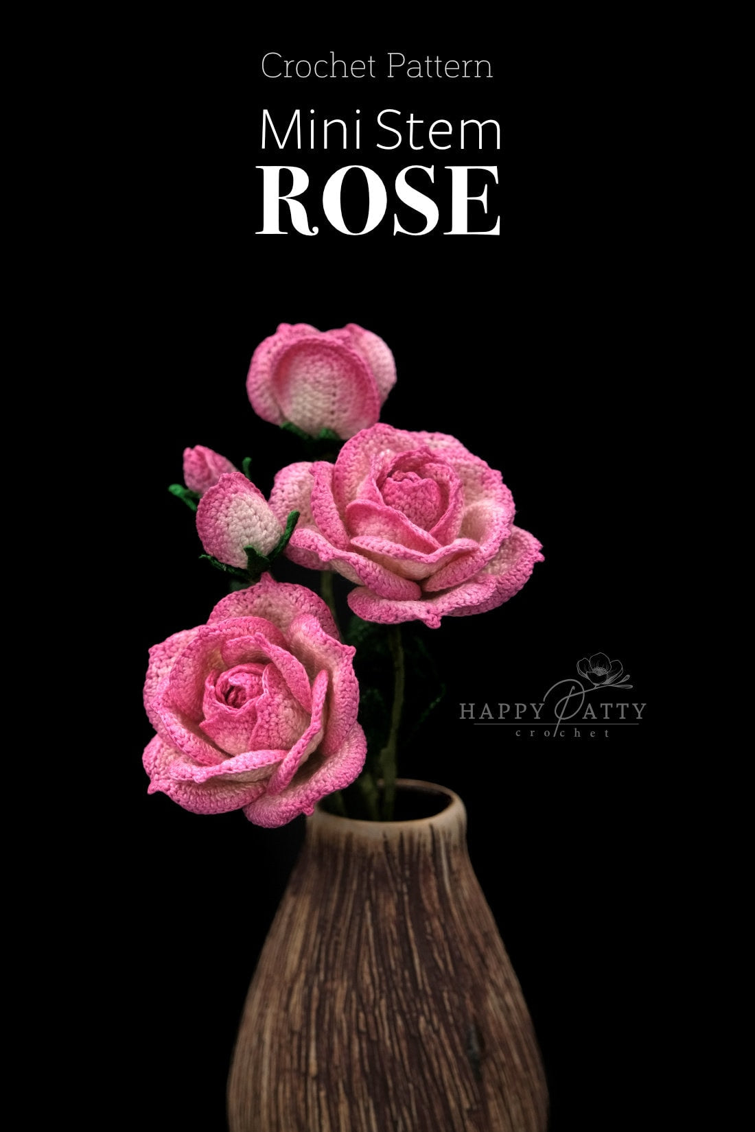 Crochet Mini Stem Rose Pattern - Crochet Pattern for a Small Rose Flower