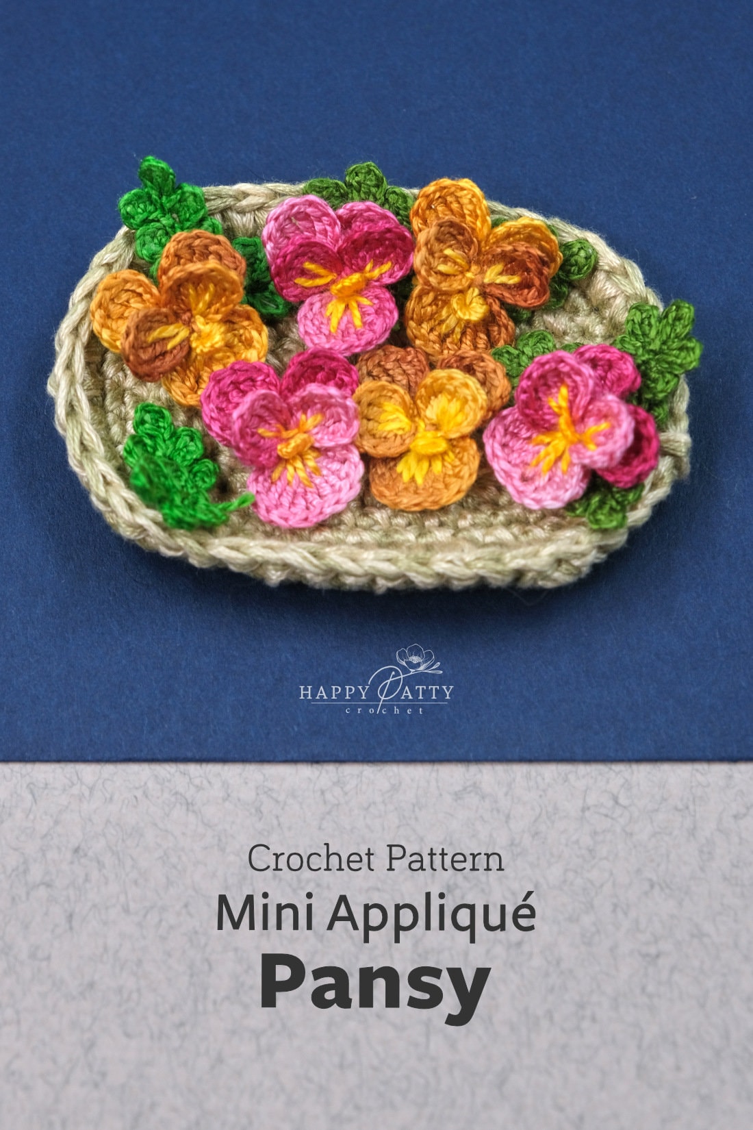Crochet Mini Pansy Applique Pattern - Crochet Flower Pattern for a Miniature Pansy Applique