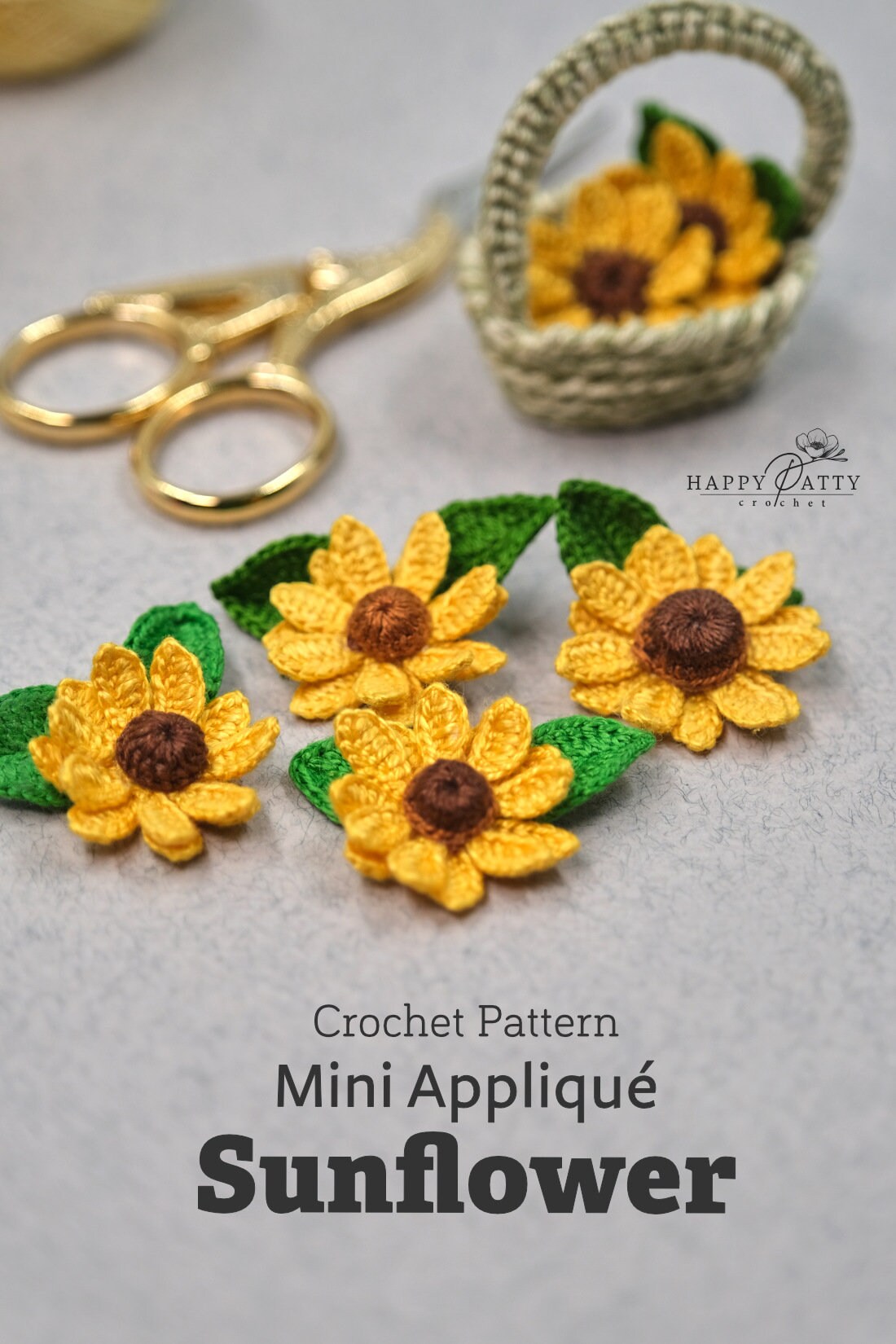 Crochet Mini Sunflower Applique Pattern - Crochet Flower Pattern for a Miniature Sunflower Applique - Crochet Sunflower Pattern
