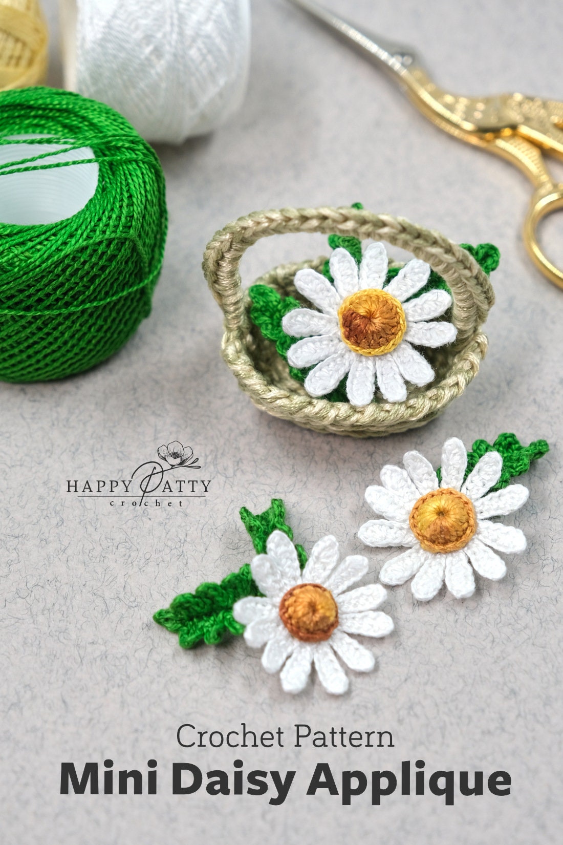 Crochet Mini Daisy Applique Pattern - Crochet Flower Pattern for a Miniature Daisy Applique