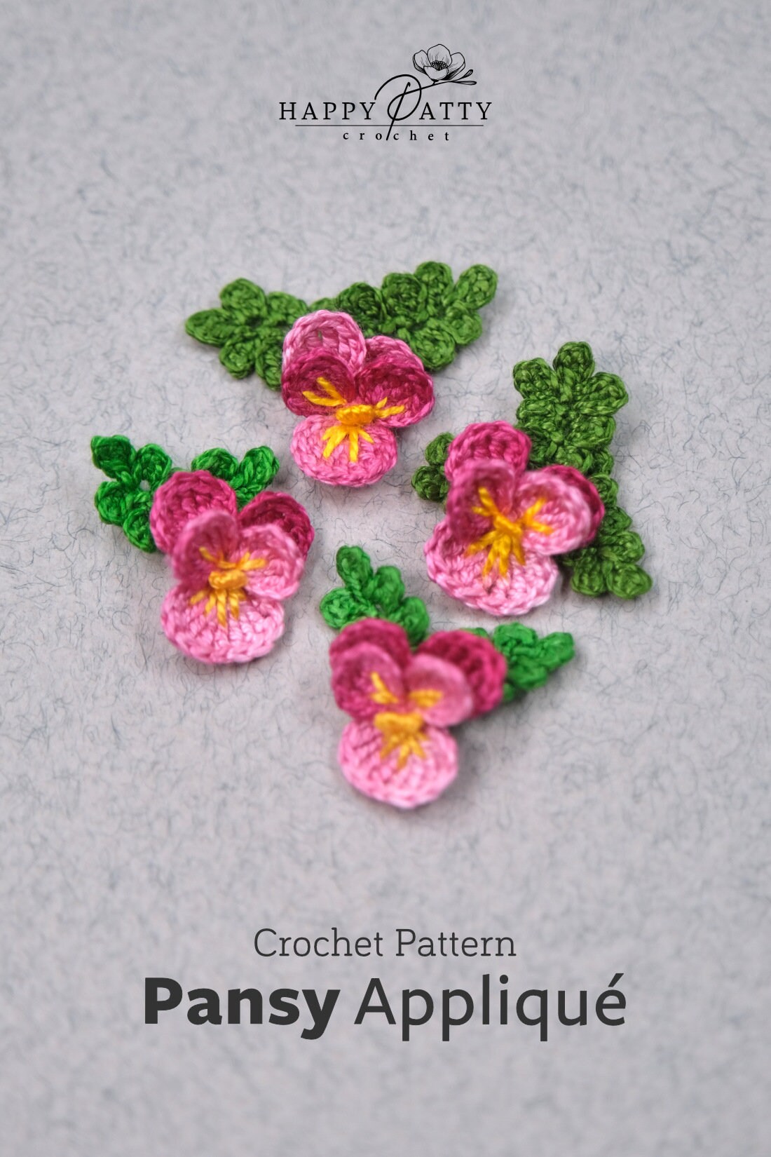 Crochet Mini Pansy Applique Pattern - Crochet Flower Pattern for a Miniature Pansy Applique