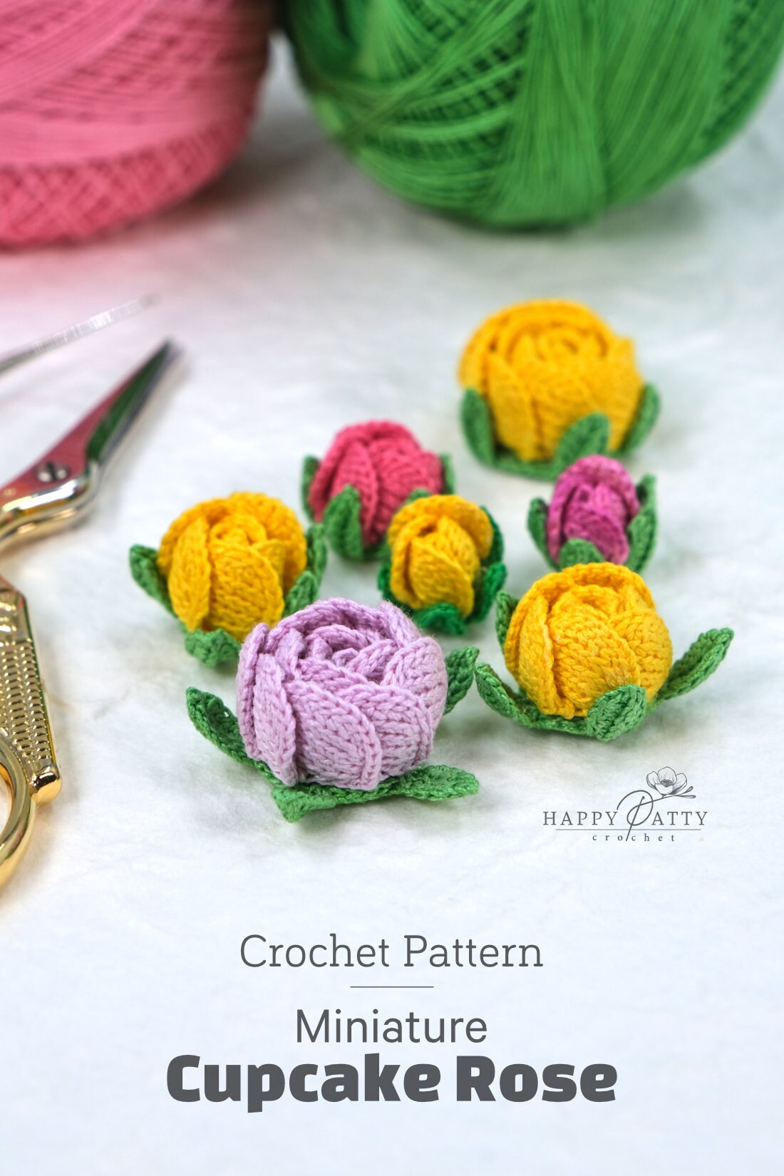 Crochet Mini Cupcake Rose Pattern - Crochet Flower Pattern for a Cupcake Rose Applique