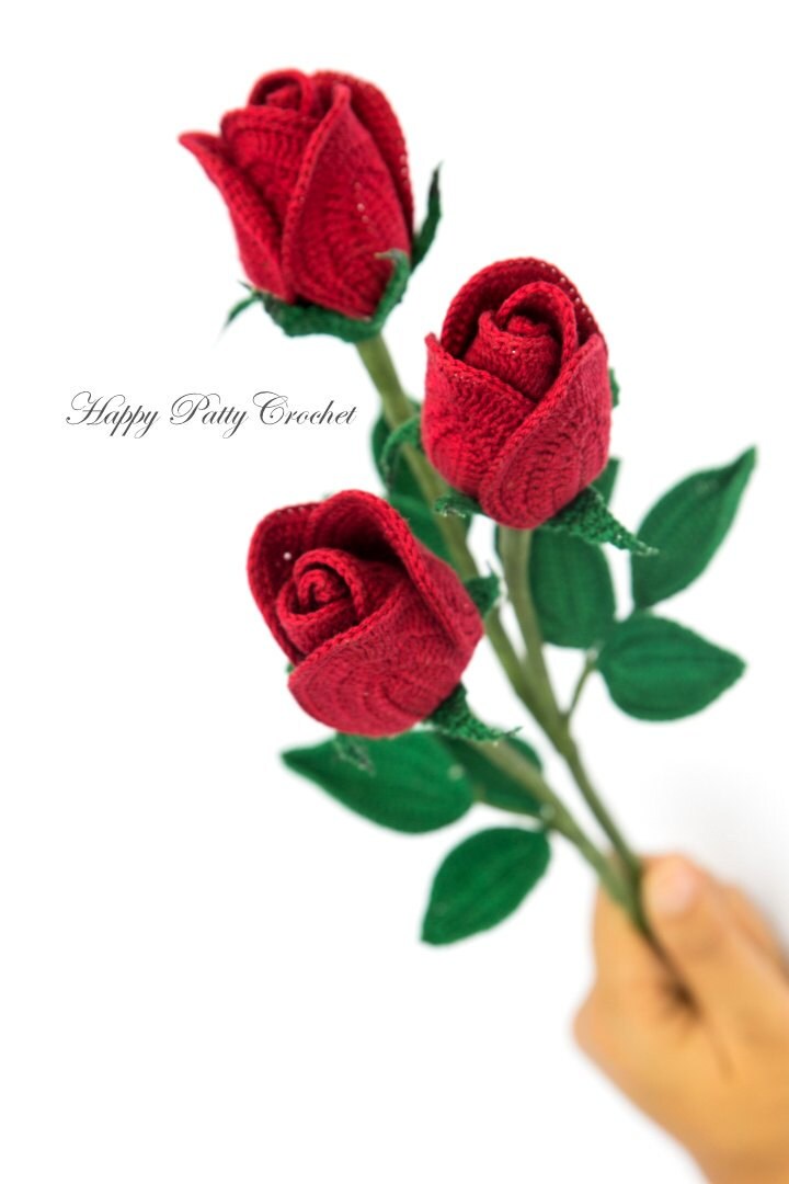 Easy Crochet Rose PATTERN - Crochet Flower Patterns - Crochet Pattern for Decor - Crochet Cut Rose For Bouquet and Arrangement