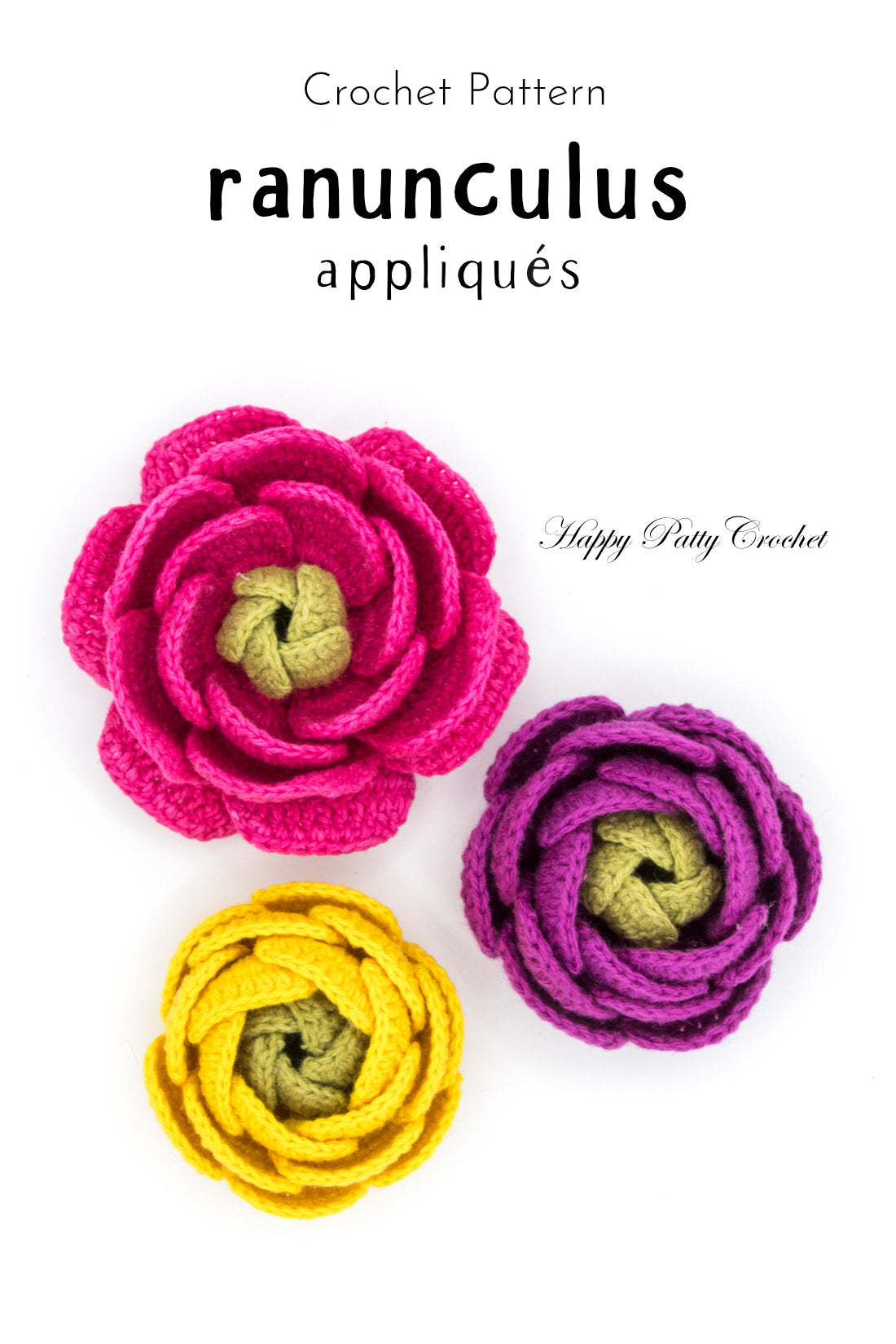 Crochet Ranunculus Crochet Ranunculus Applique Pattern by Happy Patty Crochet
