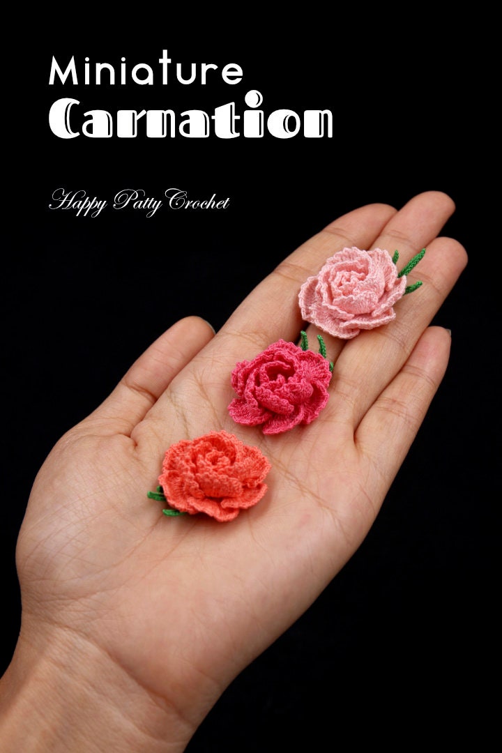 Mini Crochet Carnation Pattern - Crochet Flower Pattern - Crochet Appplique Pattern - Crochet Small Flowers