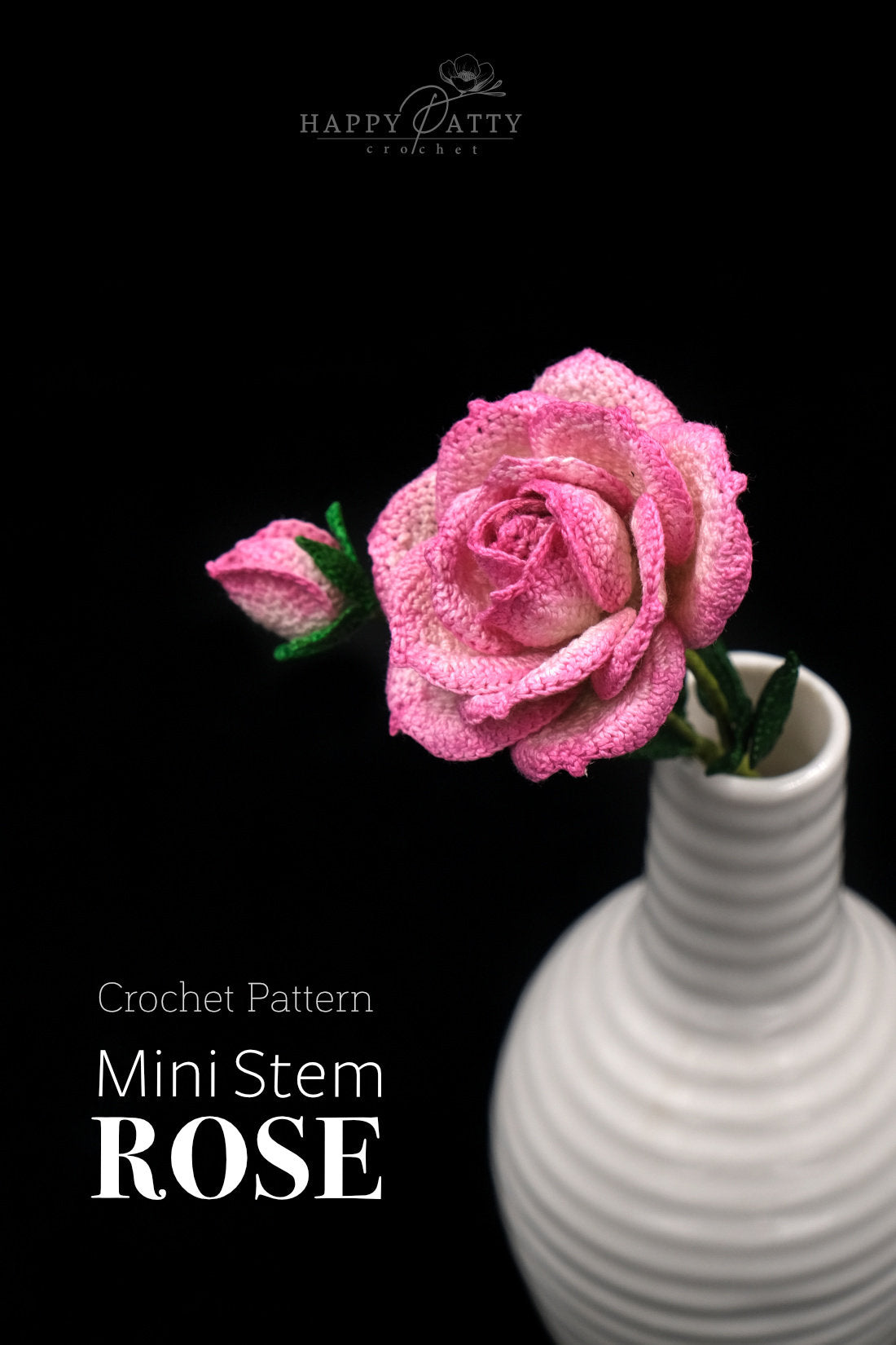 Crochet Mini Stem Rose Pattern - Crochet Pattern for a Small Rose Flower