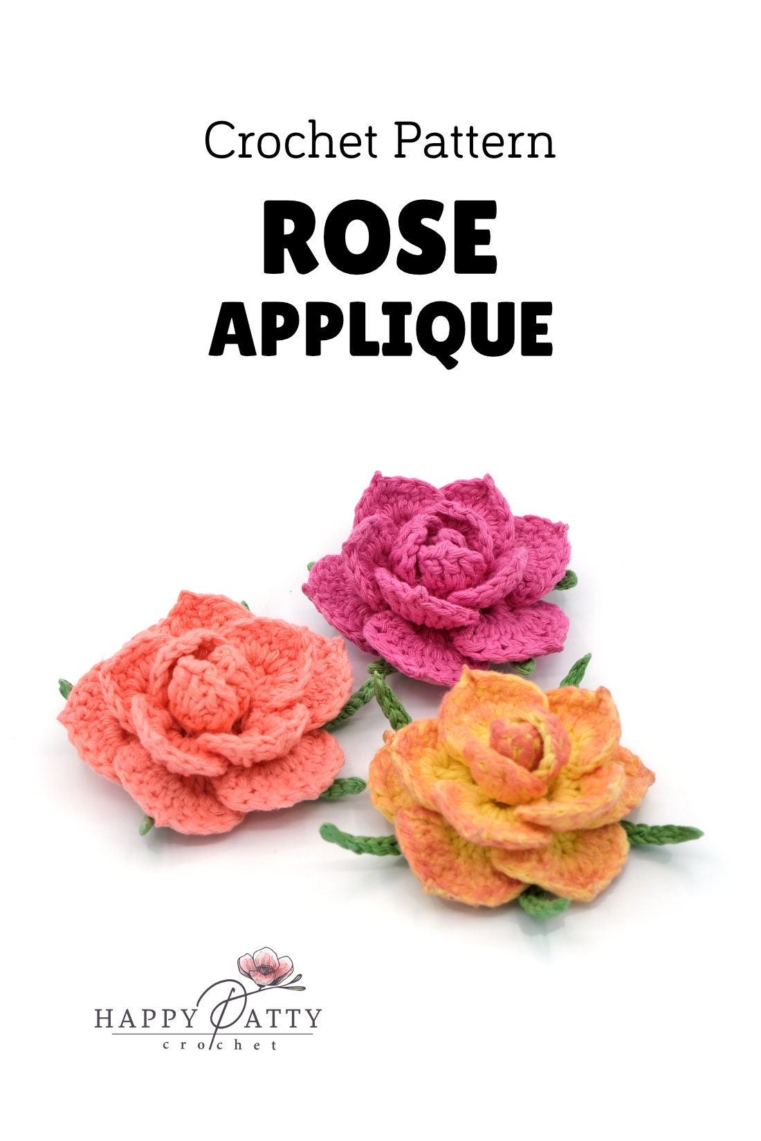 Crochet Pattern for an Easy Rose Applique - To go with a free YouTube Video Tutorial