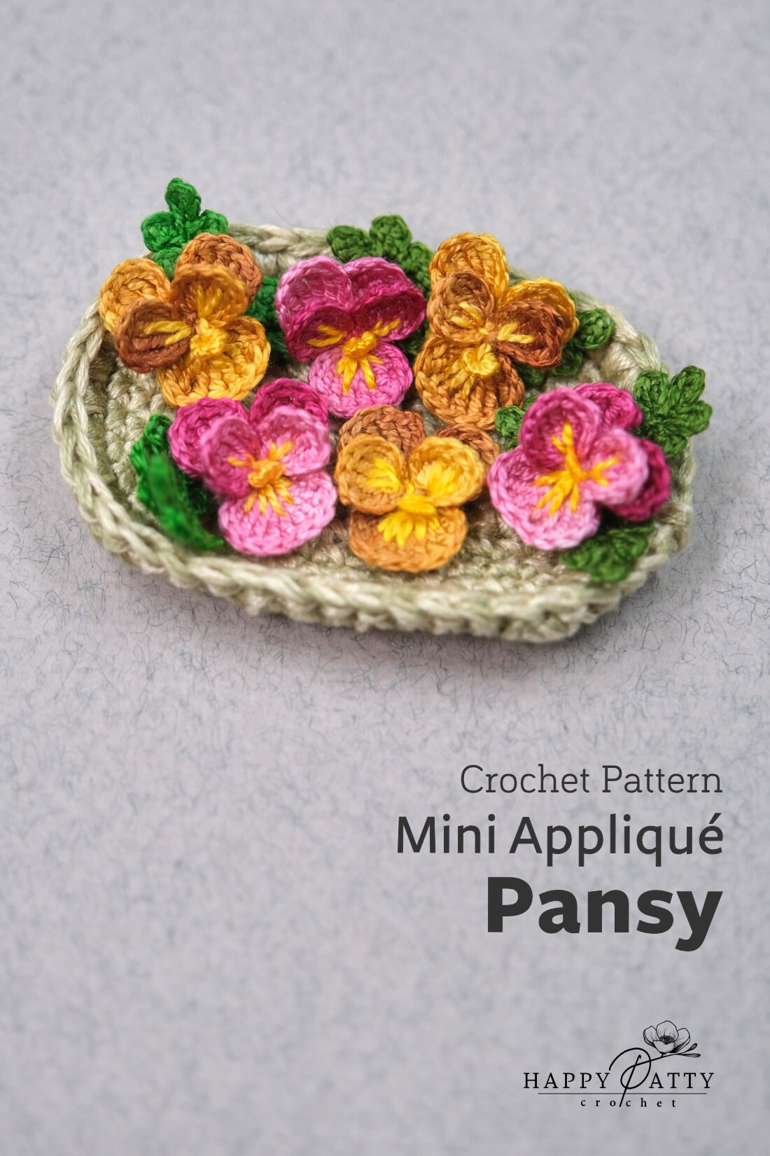 Crochet Mini Pansy Applique Pattern - Crochet Flower Pattern for a Miniature Pansy Applique