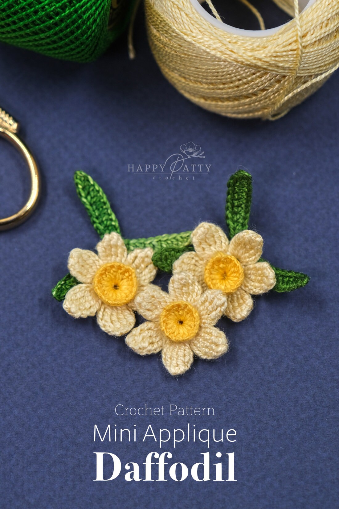 Crochet Mini Daffodil Applique Pattern - Crochet Flower Pattern for a Miniature Daffodil / Narcissus Applique