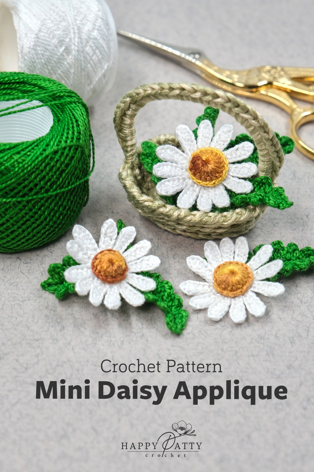 Crochet Mini Daisy Applique Pattern - Crochet Flower Pattern for a Miniature Daisy Applique