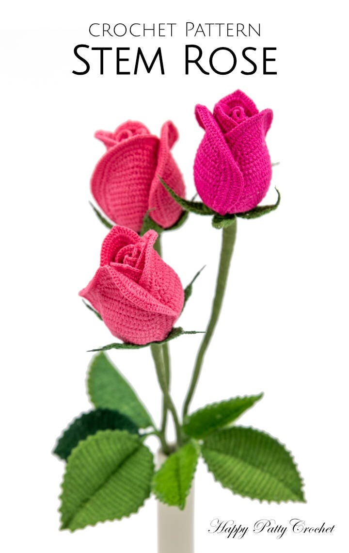 Crochet Rose Pattern - Crochet Flower Pattern for a Stem Rose - Crochet Pattern for Bouquets and Arrangements