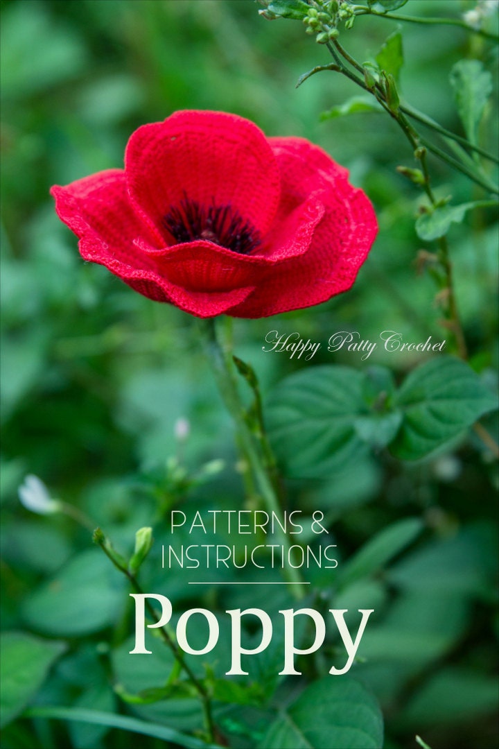 Crochet Poppy Pattern - Crochet Flower Pattern - Field Poppy Flower Pattern - Flanders Poppy Crochet Pattern